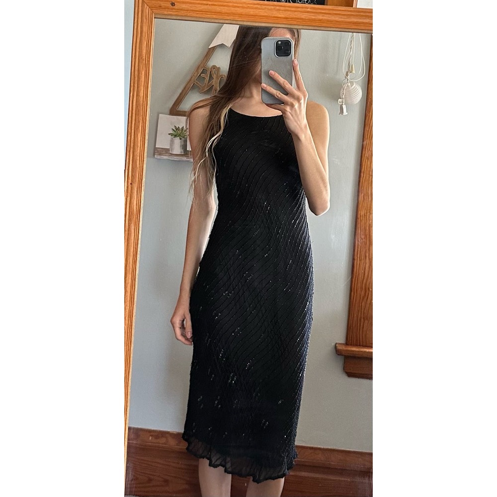 Adrianna Papell Boutique Evening Black Beaded Dress